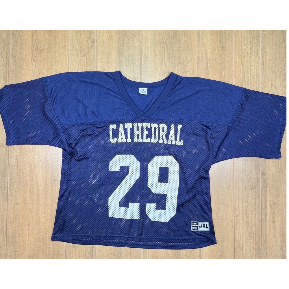 Pro Down Cathedral Football Jersey Navy Blue Mesh Number 29 Mens L/XL